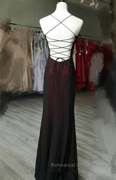 Black and Red Square Neckline Party Dresses, Black and Red Long Evening Dresses